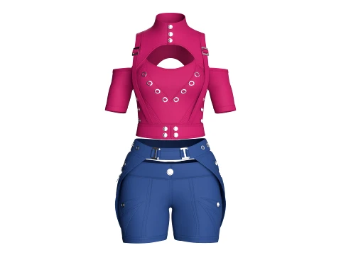 Girls Tactical Keyhole Crop Top With Shorts 3D Model