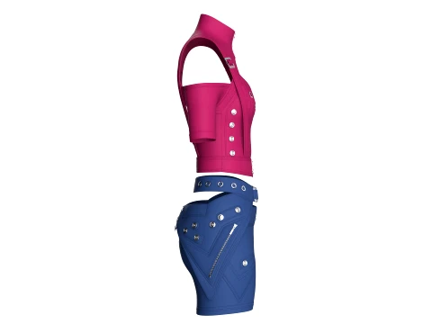 Girls Tactical Keyhole Crop Top With Shorts 3D Model