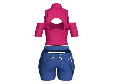 Girls Tactical Keyhole Crop Top With Shorts 3D Model