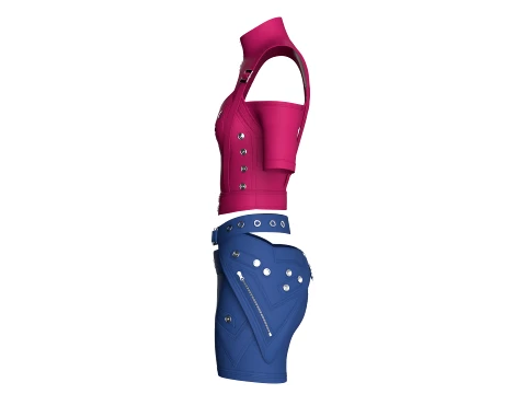 Girls Tactical Keyhole Crop Top With Shorts 3D Model