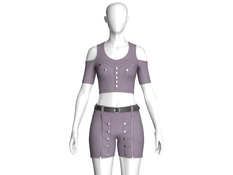 Girls Cold-Shoulder Crop Top With Utility Shorts Modello 3D
