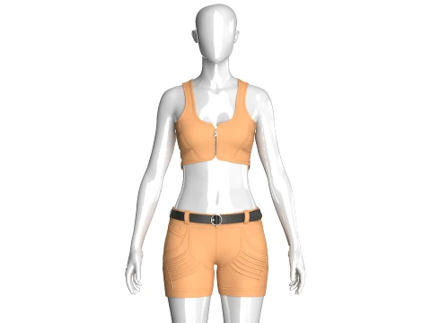 Girls Front-Zip Crop Top With Utility Shorts Modello 3D