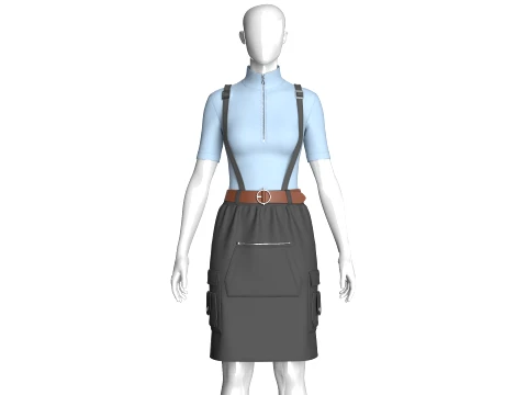 Girls Half-Zip Top With Suspenders Skirt Modello 3D