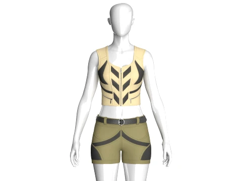 Girls Zip-Up Corp Top And Shorts With Mesh Modello 3D