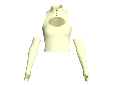 Girls Keyhole Crop Top With Thumbhole Sleeves 3D मॉडल