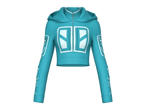 Girls High Neck Hooded Crop Tactical Jacket 3D 模型