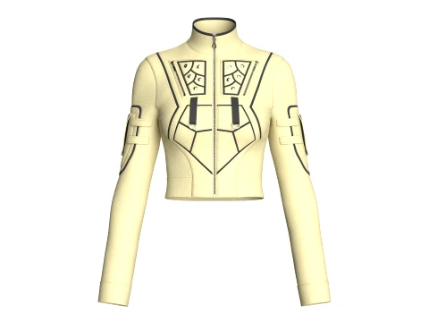 Girls High Neck Zip-Up Crop Tactical Jacket 3D 模型