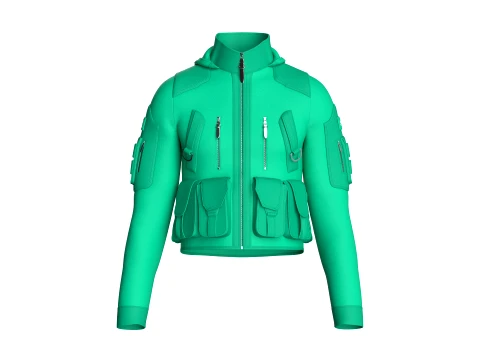 Men High Stand-Collar Full Zip Tactical Jacket 3D 模型