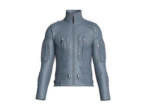 Men Tactical Multi-Pocket Zipper Leather Jacket 3D 模型