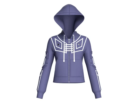 Girls Chest Panel Lacing Detail Hooded Jacket 3D Model