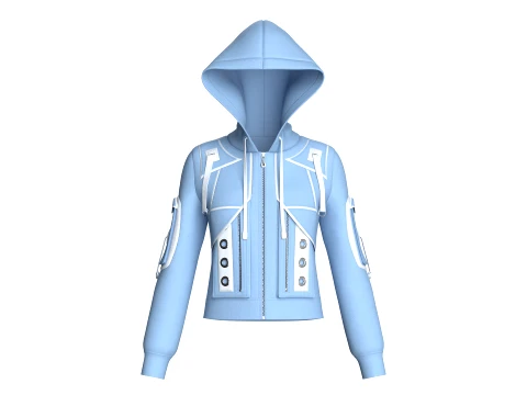 Girls Eyelet Detail Hooded Zip-Up Jacket 3D Model