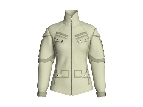 Girls Flap Pockets Full-Zip Tactical Jacket 3D Model