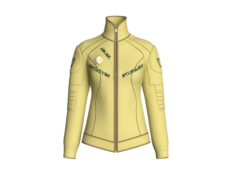 Girls Full Zip Tactical Jacket With Brown Piping 3D Model