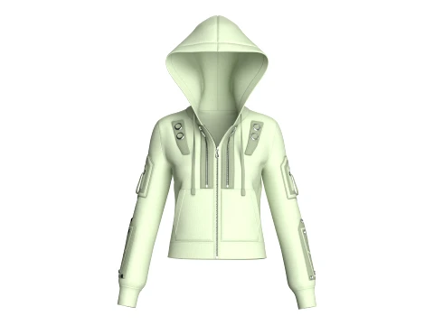 Girls Hooded Tactical Jacket With Pocket 3D Model