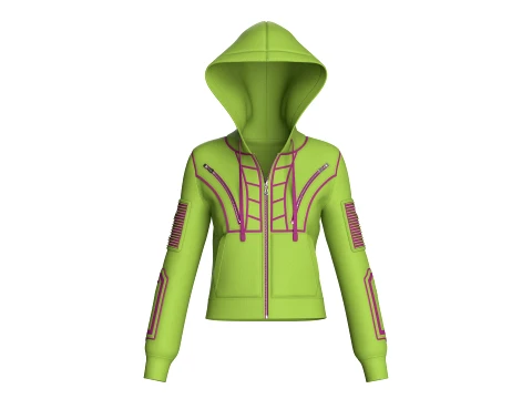 Girls Hooded Zip Jacket With Sleeve Pocket 3D Model