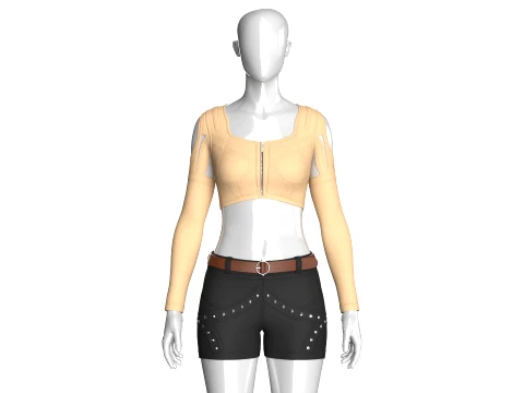 Girls Cut Out Shoulder Zip Crop Top With Shorts Model 3D