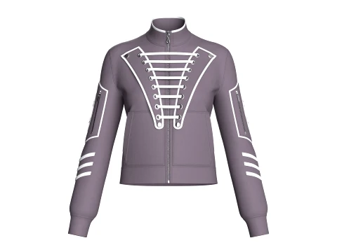 Girls Eyelet Lace Panel Full-Zip Jacket 3D Модель
