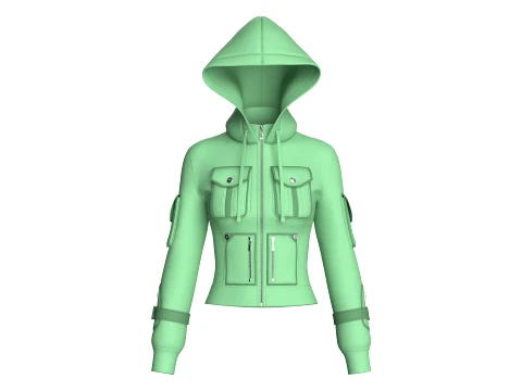 Girls Fitted Hooded Multi Pocket Zip Jacket 3D Modell