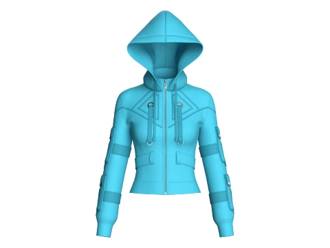 Girls Sleeve Cargo Pocket Hooded Utility Jacket 3D Model