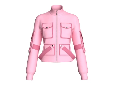 Girls Snap Flap Pocket Zip-Up High Neck Jacket 3D Model