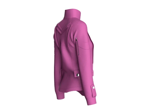 Girls Flap Pocket Half Zip Utility Jacket 3D Model