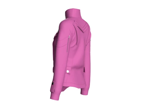 Girls Flap Pocket Half Zip Utility Jacket 3D Model