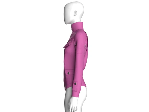 Girls Flap Pocket Half Zip Utility Jacket 3D Model