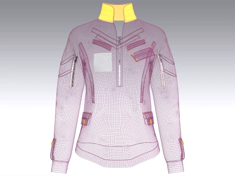 Girls Flap Pocket Half Zip Utility Jacket 3D Model