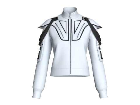 Girls Shoulder Strap Detail Full-Zip Jacket 3D Model