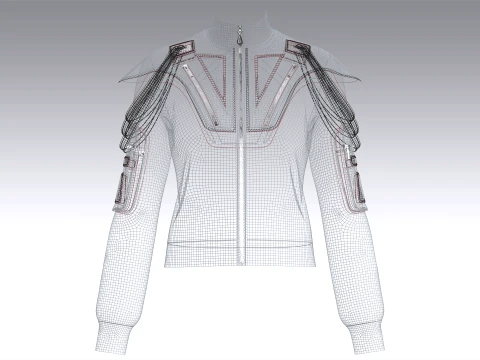 Girls Shoulder Strap Detail Full-Zip Jacket 3D Model