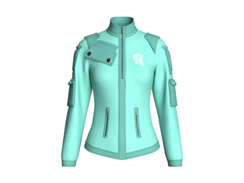 Girls Sleeve Cargo Pocket Zip Jacket 3D Model