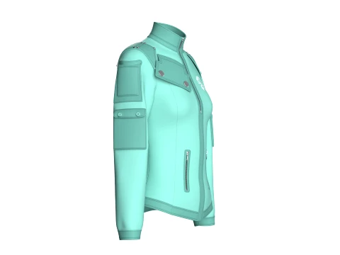 Girls Sleeve Cargo Pocket Zip Jacket 3D Model
