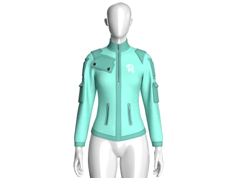 Girls Sleeve Cargo Pocket Zip Jacket 3D Model