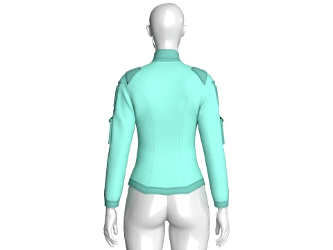 Girls Sleeve Cargo Pocket Zip Jacket 3D Model