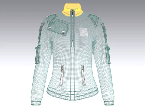 Girls Sleeve Cargo Pocket Zip Jacket 3D Model