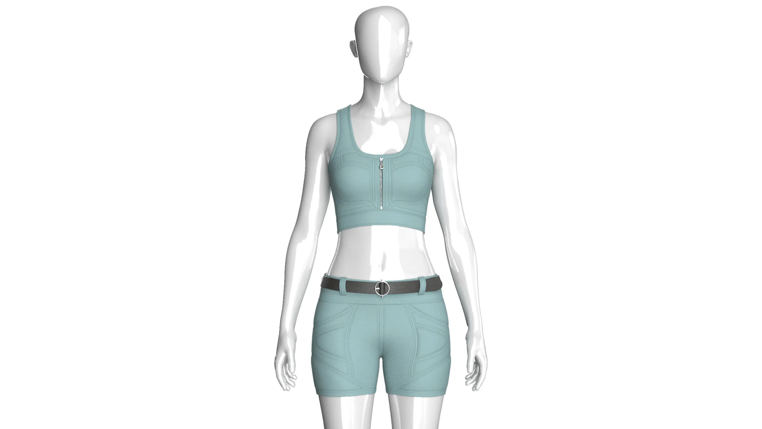Girls Scoop Neck Zip Crop Top With Panel Shorts 3D Model .c4d .max .obj .3ds .fbx .stl .blend
