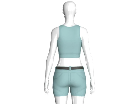 Girls Scoop Neck Zip Crop Top With Panel Shorts 3D Model