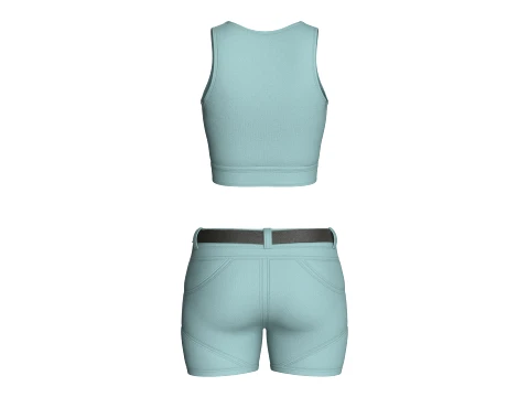 Girls Scoop Neck Zip Crop Top With Panel Shorts 3D Model