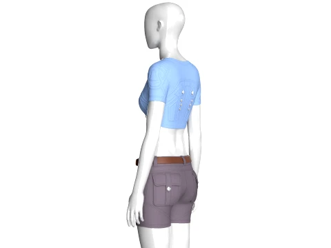 Girls Snap Button Short Sleeve Crop Top With Shorts 3D Model