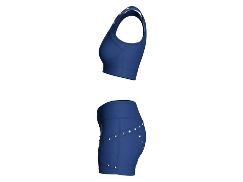 Girls Snap Strap Crop Top With Wrap Waist Shorts 3D Model
