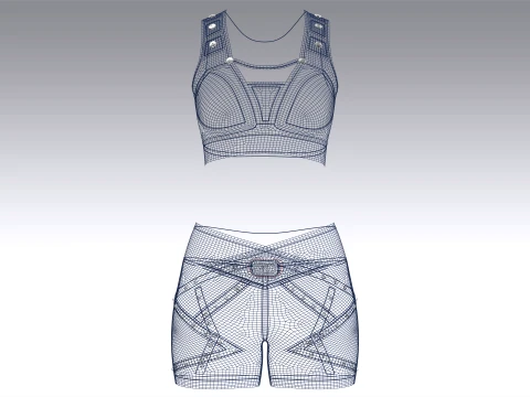Girls Snap Strap Crop Top With Wrap Waist Shorts 3D Model