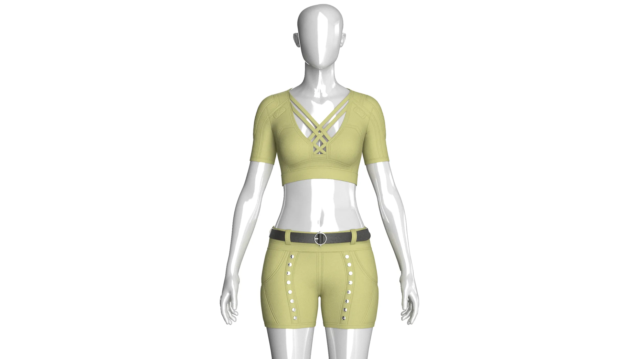Girls Tactical Criss Cross Strap Crop Top With Shorts 3D Model .c4d .max .obj .3ds .fbx .stl .blend
