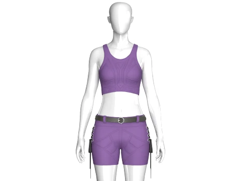 Girls Tactical Crop Top With Eyelet Lace Shorts 3D Model