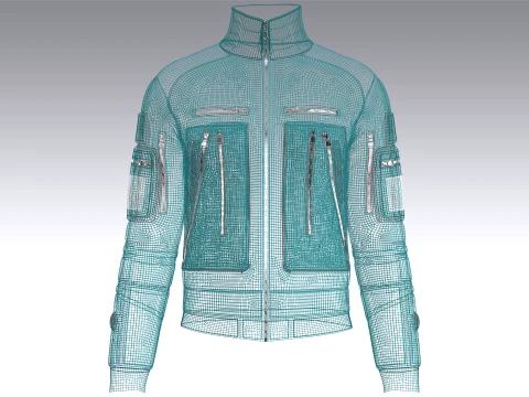 Men Bomber Multi Zip Pocket Utility Jacket 3D Model