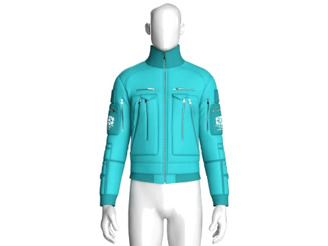 Men Bomber Multi Zip Pocket Utility Jacket 3D Model