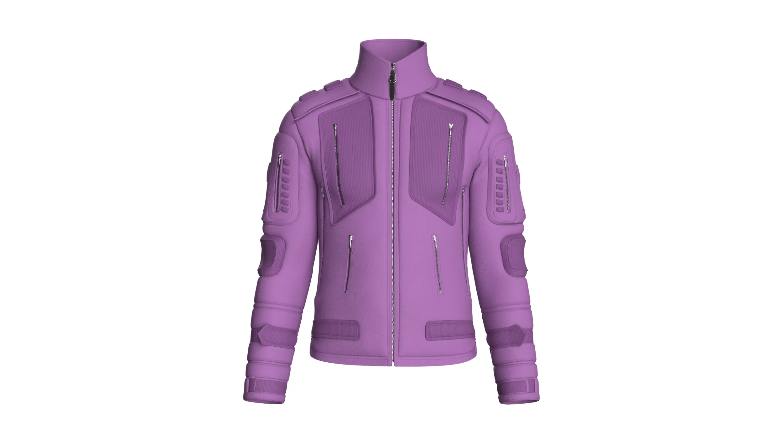 Men High Neck Chest Panel Full-Zip Jacket 3D Model .c4d .max .obj .3ds .fbx .stl .blend 