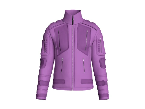 Men High Neck Chest Panel Full-Zip Jacket 3D Model