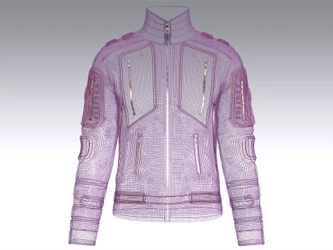 Men High Neck Chest Panel Full-Zip Jacket 3D Model
