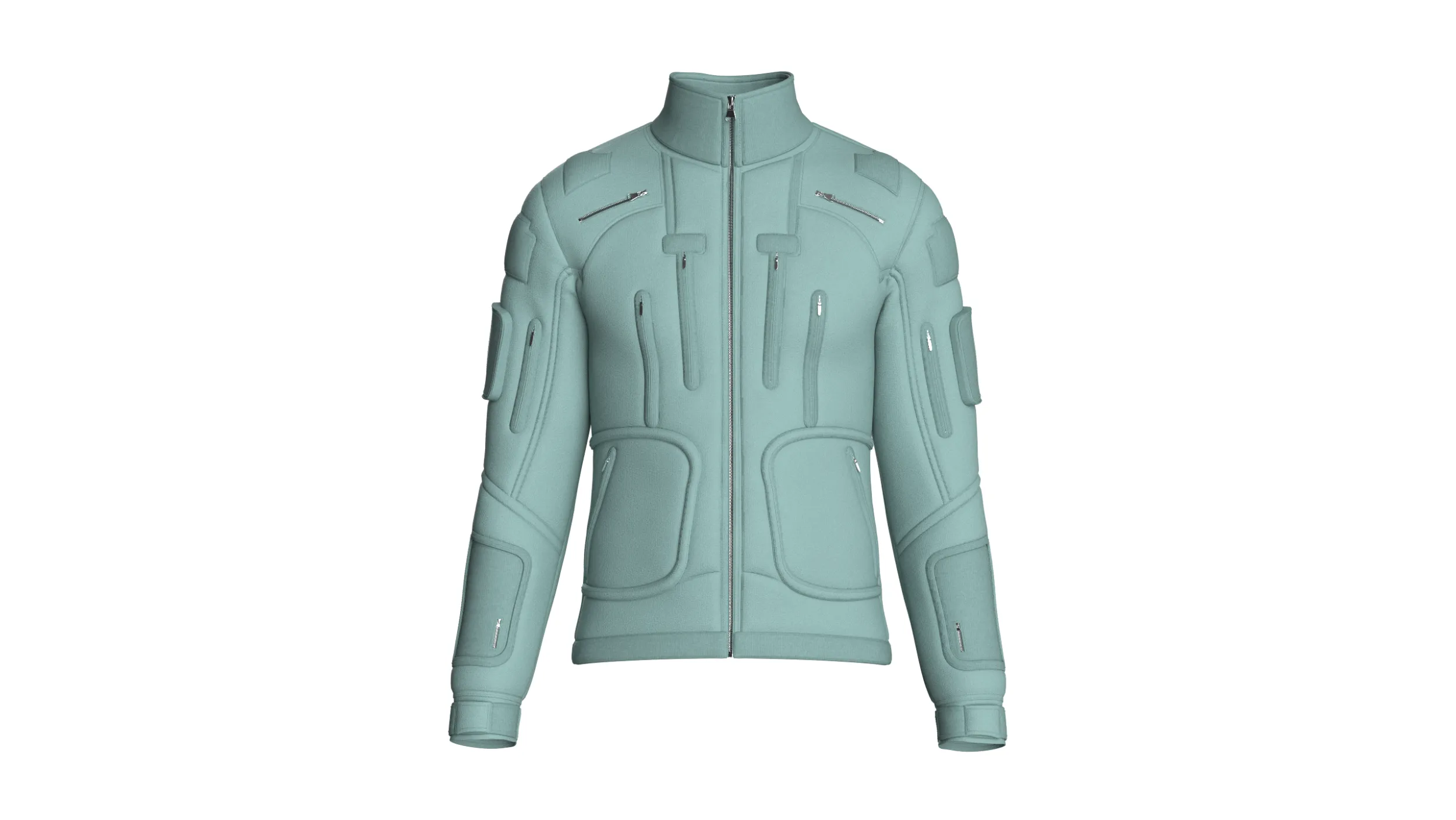 Men High Neck Chest Zip Pocket Full-Zip Jacket 3D Model .c4d .max .obj .3ds .fbx .stl .blend 