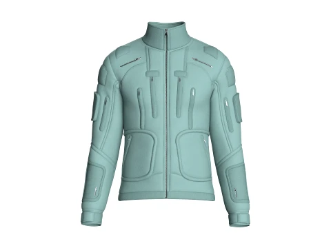 Men High Neck Chest Zip Pocket Full-Zip Jacket 3D Model